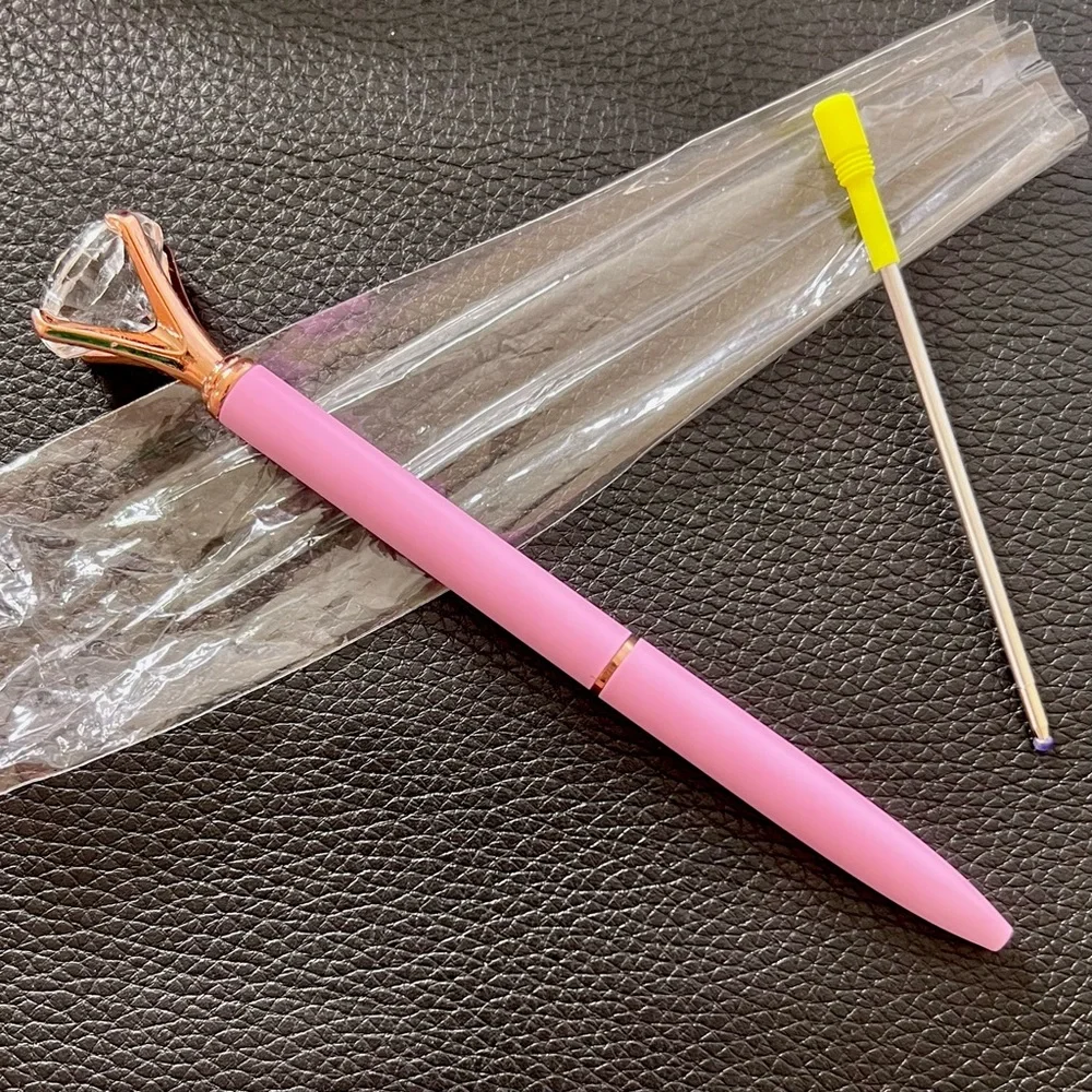 Diamond Top Pink & Gold METAL Ballpoint Pen With Black Ink Refill PinkRainCloud